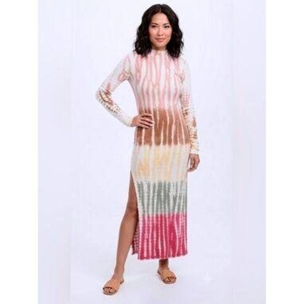 Young fabulous & Broke YFB tie-dye fall maxi dress ribbed XS cotton long sleeve‎